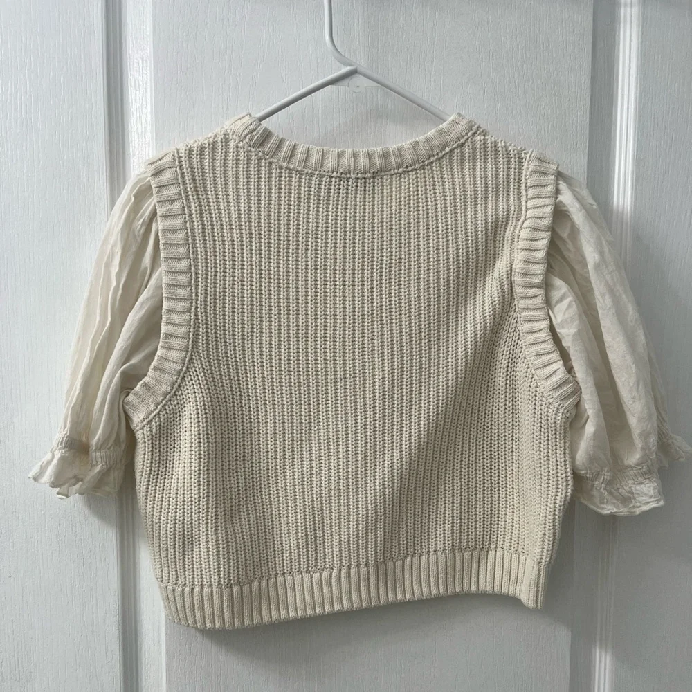 Zara Womens Knit Crochet Crop Top Blouse (Size L)